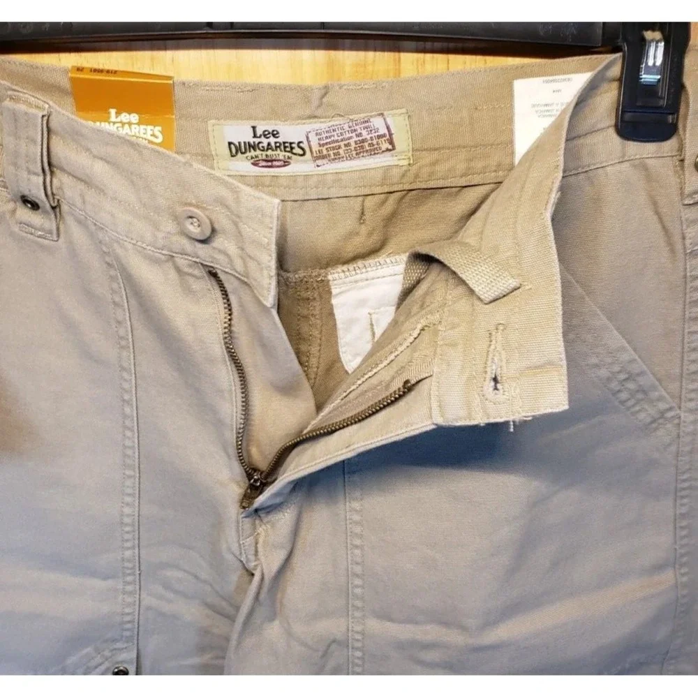 Lee Dungarees Mens Khaki Carpenter Shorts Heavy Cotton Twill Relaxed Fit NWT 29